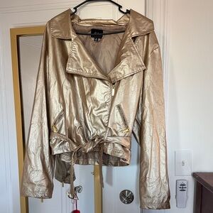 Vintage Gold Metallic Women's Moto Jacket
